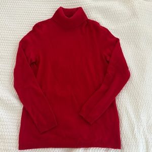 Red cashmere turtleneck sweater. Great for Valentine’s Day!